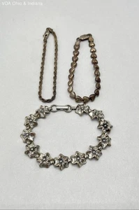 3 Sterling Silver Bracelets - Rope, Flowers & Hearts 7" - Picture 1 of 9