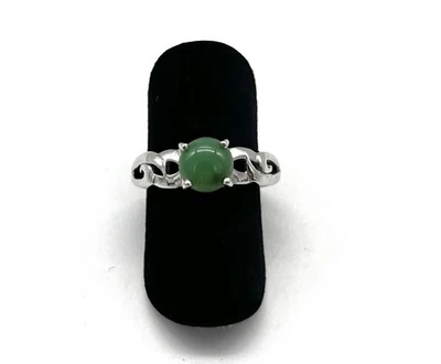 925/- Silberring, Jade, Cabochon, Muster, Gr. 54, Sterlingsilber - Bild 1 von 3