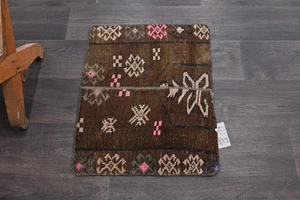 Oushak Türkische Fußmatte Teppich 2x2 BRAUN Anatolisch Handarbeit Vintage Klein Kelim Teppich - Bild 1 von 9