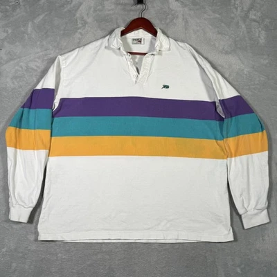 Camisa de Rugby Perlis Para Hombres 2XL Púrpura Verde Dorado Rayas EE. UU. Manga Larga Mardi Gras Foto 1 de 4