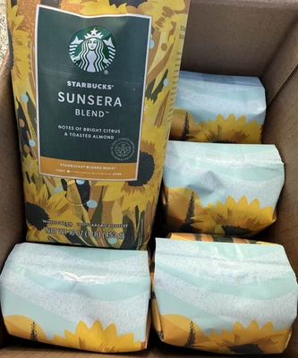 Starbucks Sunsera Mezcla Rubio Grano Entero Café 1 lb 16 oz 6 paquetes Ligero Antiguo Stock Foto 1 de 4