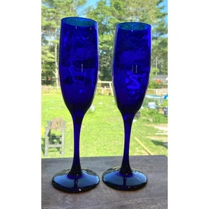 Vintage Libbey Set of 2 Cobalt Glass Champagne Flutes - The Widdowmaker Lounge - Picture 1 of 8