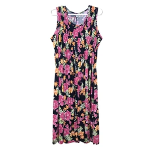 Woman Within Damen Maxikleid 1X 22 24 Ärmellos Tropisch Blumen Rosa Plissee - Bild 1 von 13