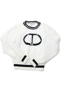 Twinset Girls Faux Fur Round Neck Long Sleeve Pullover Sweater Top White Size 14 - Picture 1 of 5