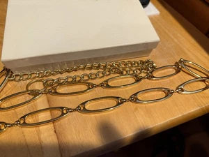 Vintage Gold Tone belt SHAPED SAFETY PIN 40"L( 26" PIN PART)REST CHAIN GOOD CLOS - Picture 1 of 3
