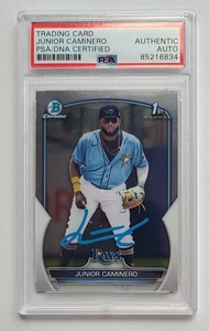 Junior Caminero Firmado 2023 Bowman Chrome Rays RC Novato PSA/DNA - Imagen 1 de 4