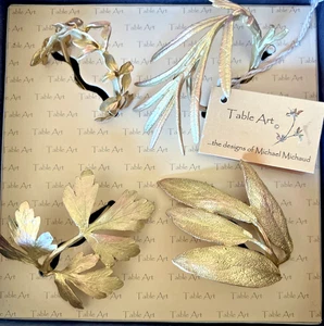 "Table Art" ~ Michael Michaud ~4 Herb Napkin Rings ~Gold Tone on Bronze & Pewter - Picture 1 of 8