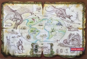 Dragons of The World Map Vintage 2001 Poster 24 x 35 - Picture 1 of 1
