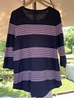 Talbots 1X Navy Blue & Pink Waffle Weave 3/4 Sleeve Top