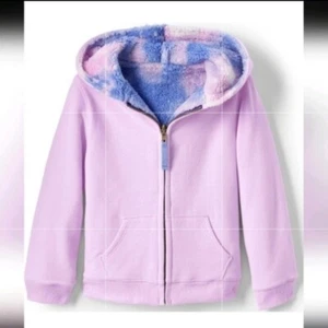 Lands End Pattern Sherpa Lined Hoodie Lilac Thistle Galaxy Tie Dye Kids Husky XL - Picture 1 of 15