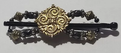 Lilla Rose Flexi Clip Size Small Gold Flower Black Beads - Image 1 of 4