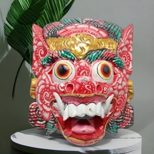 Máscara de madera Bali Indonesia Singh Red Barong tallada a mano arte de pared escultura No.1 - Imagen 1 de 17