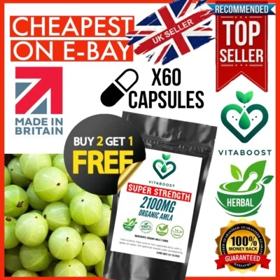 VITA BOOST Amla 60💊 Capsules Org High Strength 2100mg Indian GooseBerry, Natural Vitamin C