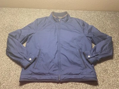 Brooks Brothers Jacket Mens XL Navy Blue Full Zip Leather Trim Side Pockets - Image 1 of 4