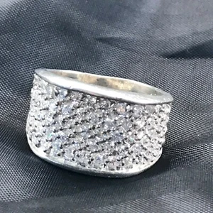 Estate Seta Signed Clear Rhinestone Encrusted 925 Marked Wide Tapered Silver Ban - Picture 1 of 11