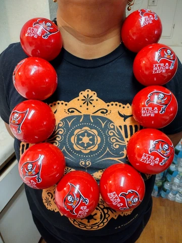 Rare LARGE NFL Tampa Bay Buccaneers RED Necklace 3"+ Balls. UNIQUE NECKLACE! Cover