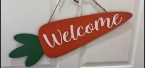 Letrero de zanahoria grande colgante rústico ""Bienvenido"" decoración de pared - Imagen 1 de 3
