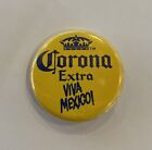 Bière publicitaire vintage Corona Extra Viva Mexique 1 1/2 pouces bouton arrière jaune