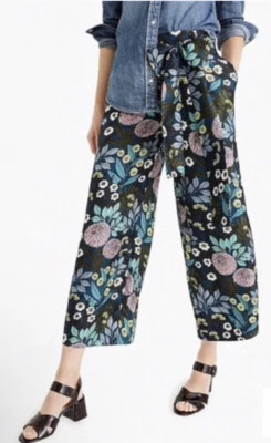 Pantalón J.Crew x Abigail Borg Seda Pierna Ancha en Pradera Medianoche Cinturón Corto Talla 2 M4 Foto 1 de 4