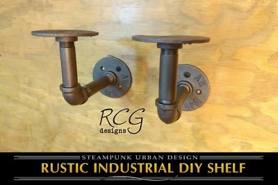 Pair 3x4" L Brackets DIY Pipes (8"-10" deep shelf) urban steampunk rustic decor - Image 1 of 4