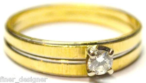 Womens14K Yellow Gold brush .20ct round Diamond Engagement Ring Wedding Band set - Picture 1 of 6