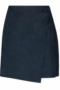NWT MSGM suede effect navy blue wrap mini skirt  IT 44 US 8 asymmetric hem ITALY - Picture 1 of 12