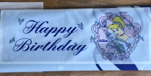 Large Disney Princess CINDERELLA Happy Birthday Banner 20”x54” Blue Made In USA - Picture 1 of 6