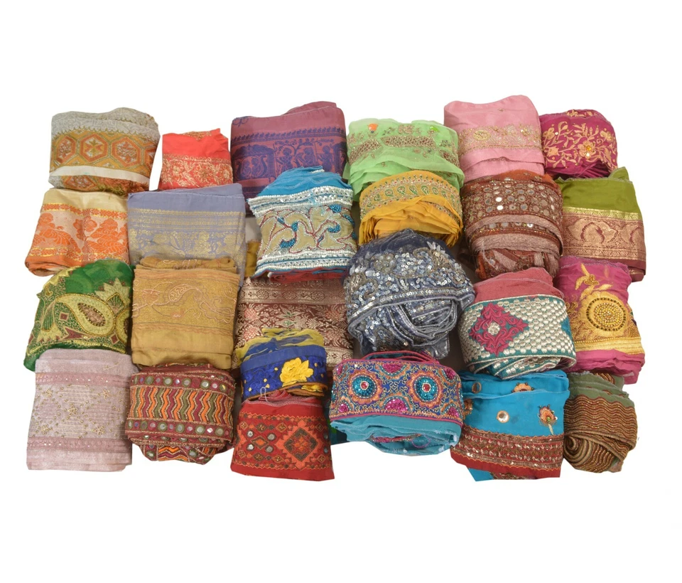 Sanskriti Vintage Assorted Sari Border Antique Handmade 25 YD Sewing Craft Lace - Image 1 of 4