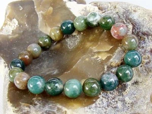Natural Gemstone Men's Women's Elasticated Bracelet 10mm INDIAN AGATE beads - Picture 1 of 3