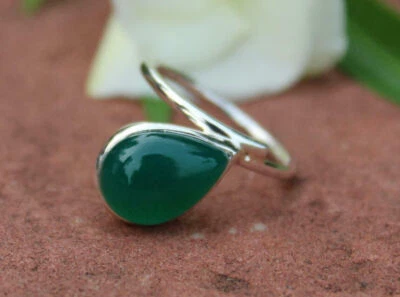 Verde Naturale Onice Anello, Antico 925 Argento Sterling, Mix Tutte le Taglie - Immagine 1 di 4