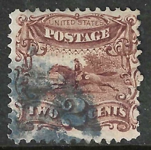 Sc #113 Grill BLUE Cancel 2 Cent Postrider 1869 Pictorial US $140 14E23 - Picture 1 of 2