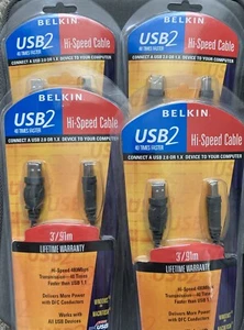 LOT OF 4 BELKIN USB2 Hi-Speed Cable, 480 Mbps F3U133-16, A/B Plug, MAC, PC, - Picture 1 of 1