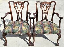 Antique c 1900 Edwardian Chippendale Mahogany Ball & Claw Armchairs - a Pair