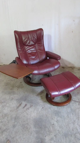 Ekornes Leather Chair Ottoman Burgandy Stressless Large Cover