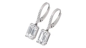 8 Ct Emerald Lab Created Grown Diamond Earrings IGI Certified 14 KT White Gold - Picture 1 of 7