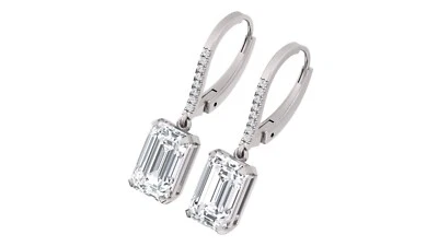 8 Ct Emerald Lab Created Grown Diamond Earrings IGI Certified 14 KT White Gold - Image 1 of 4