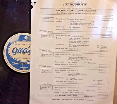 RADIO SHOW:LIVE FROM GILLEY'S  JOHNNY RODRIQUEZ 3/31/86 15 TUNES LIVE IN CONCERT - Image 1 of 4
