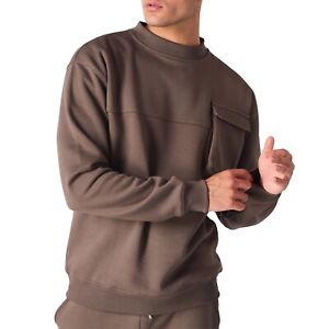 Herren Cargo Taschen Sweatshirt Pullover Langarm Rundhalsausschnitt Pullover Top UK