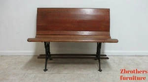 Antique Bench Settee Victorian Cast Iron Oak Church Pew Railroad Gothic 42" B - Picture 1 of 11
