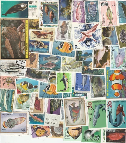 FISH 50 DIFFERENT USED STAMPS Cover