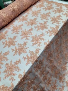 Pfirsich Perlen Blumen bestickt Spitze Stoff 50" Breite Meterware für Kleid - Bild 1 von 14