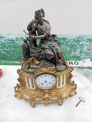 ANCIENNE PENDULE GARNITURE DE CHEMINEE EN BRONZE 19 EME - Photo 1/4