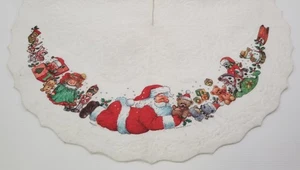 Vintage 1986 Giordano Art Christmas White Tree Skirt Quilted Felt Santa Toys - Picture 1 of 10