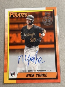 2025 Topps Nick Yorke Pirates Rookie Autograph Card 1990 Orange Parallel /25 - Picture 1 of 3
