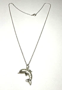 Vintage Etched Dolphin Sterling 925 Silver Pendant - Picture 1 of 8