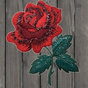 Red Rose Embroidered Patch — Iron On - Picture 1 of 1