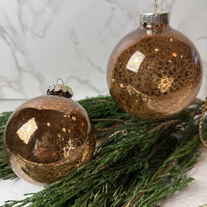 2er Set mundgeblasene Kupfer Gold meliert Crackle Ornamente 3" rund - Bild 1 von 5