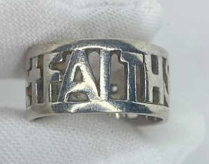 JAMES AVERY RETIRED STERLING SILVER FAITH HOPE LOVE OPEN CUT BAND RING SIZE 4.5 - Picture 1 of 13