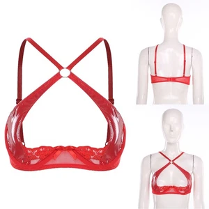 Womens Hollow-out Push-up Bra Tops PU Embroidered Lace Crisscross Balconette  - Picture 1 of 36