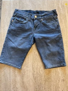 Pantaloncini jeans True Religion uomo 28 x10 Ricky Super T tasca con patta USA elasticizzati blu - Foto 1 di 11